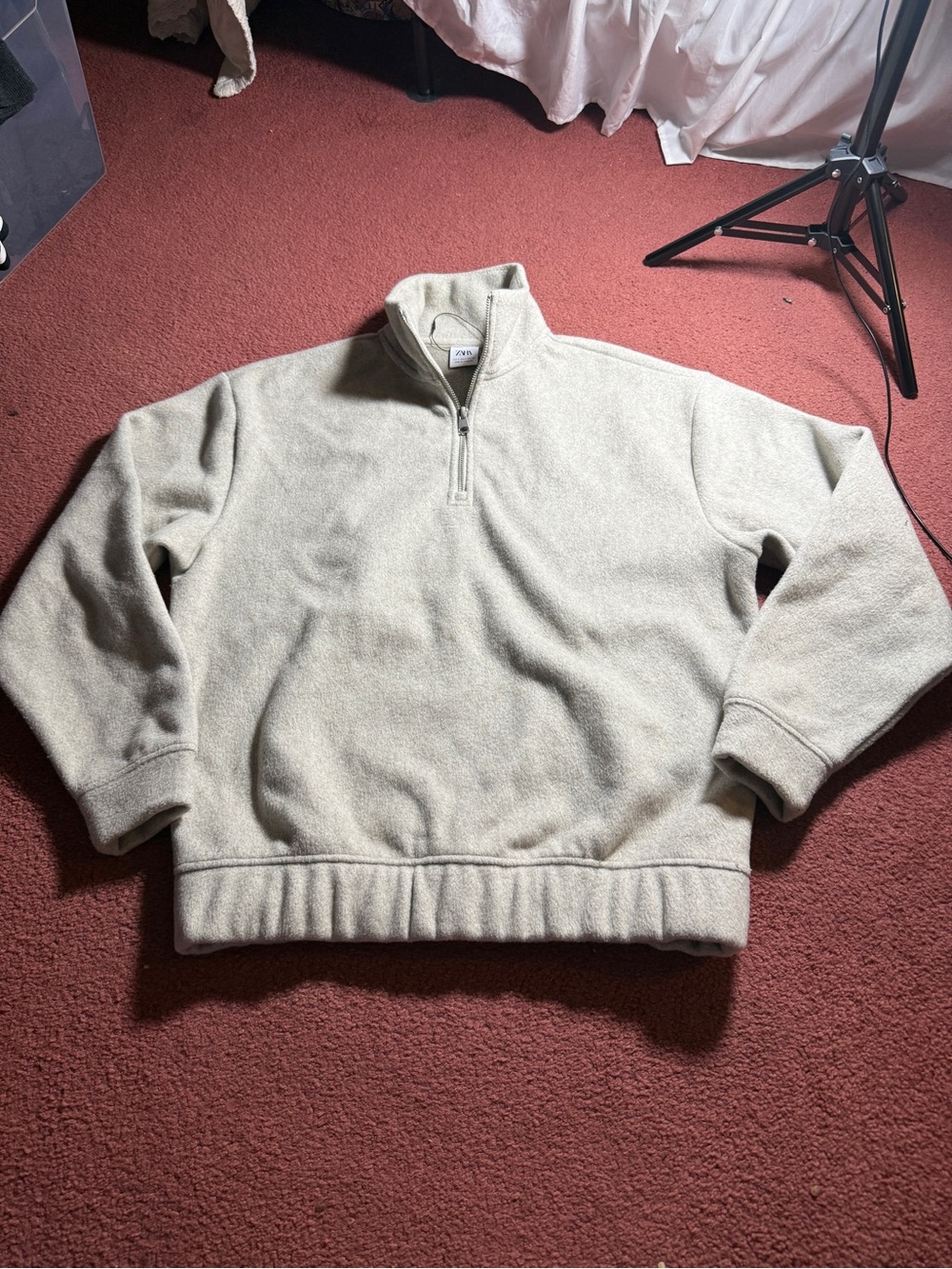 Zara Cream Quarter-Zip Fleece Pullover